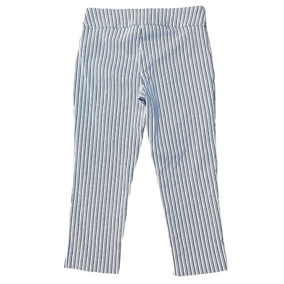 DFA New York Capri Size 12 Blue Striped Flat Front Cropped Pants Casual Coastal - Picture 4 of 12